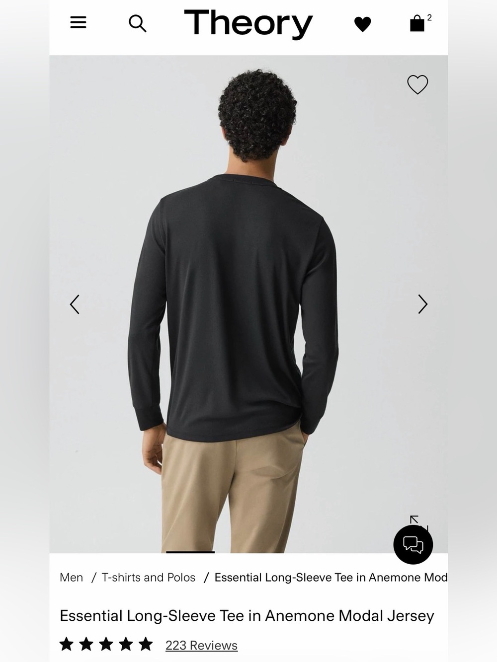 Theory "Anemone Milano" Essential Tee Long Sleeve in Black